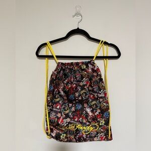 Vintage Y2K Ed Hardy Floral Drawstring Backpack 17”X 13.5”